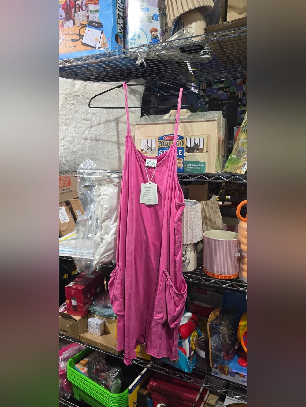 New 1X Hot Pink Mineral Wash Overalls with Pockets